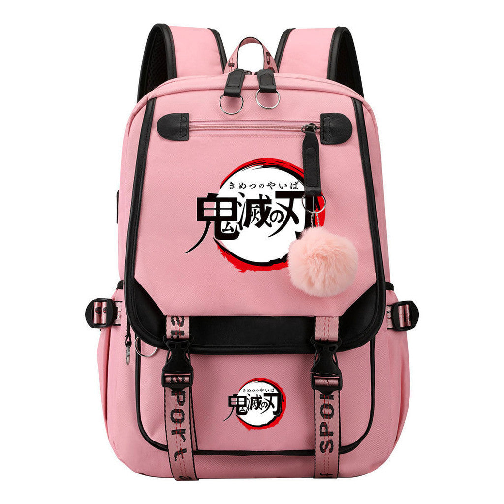 Japanese Cartoon Fashion Usb Student Backpack Casual Woven Flap Backpack