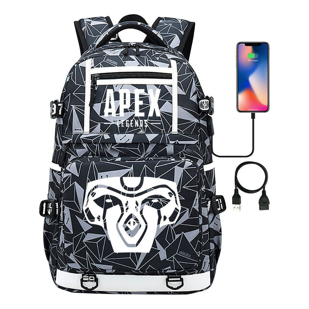 Apex Hero Print Usb Youth School Bag Backpack Leisure Travel Backpack
