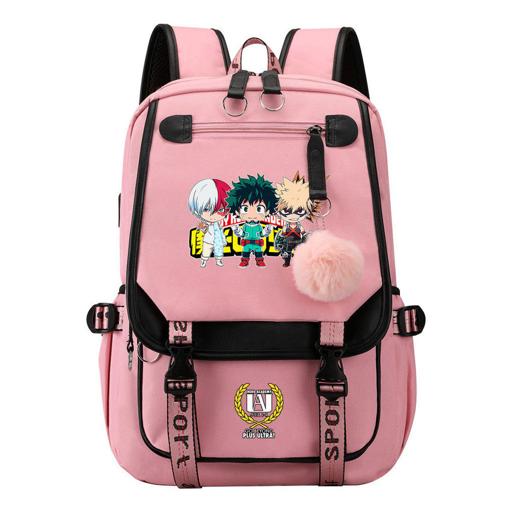 My Heroes Academy Usb Student Backpack, Casual Woven Strap Flip Back Backpack