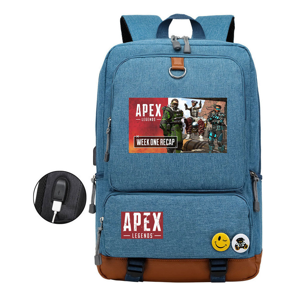 Apex Hero Print Usb Youth School Bag Leisure Travel Backpack