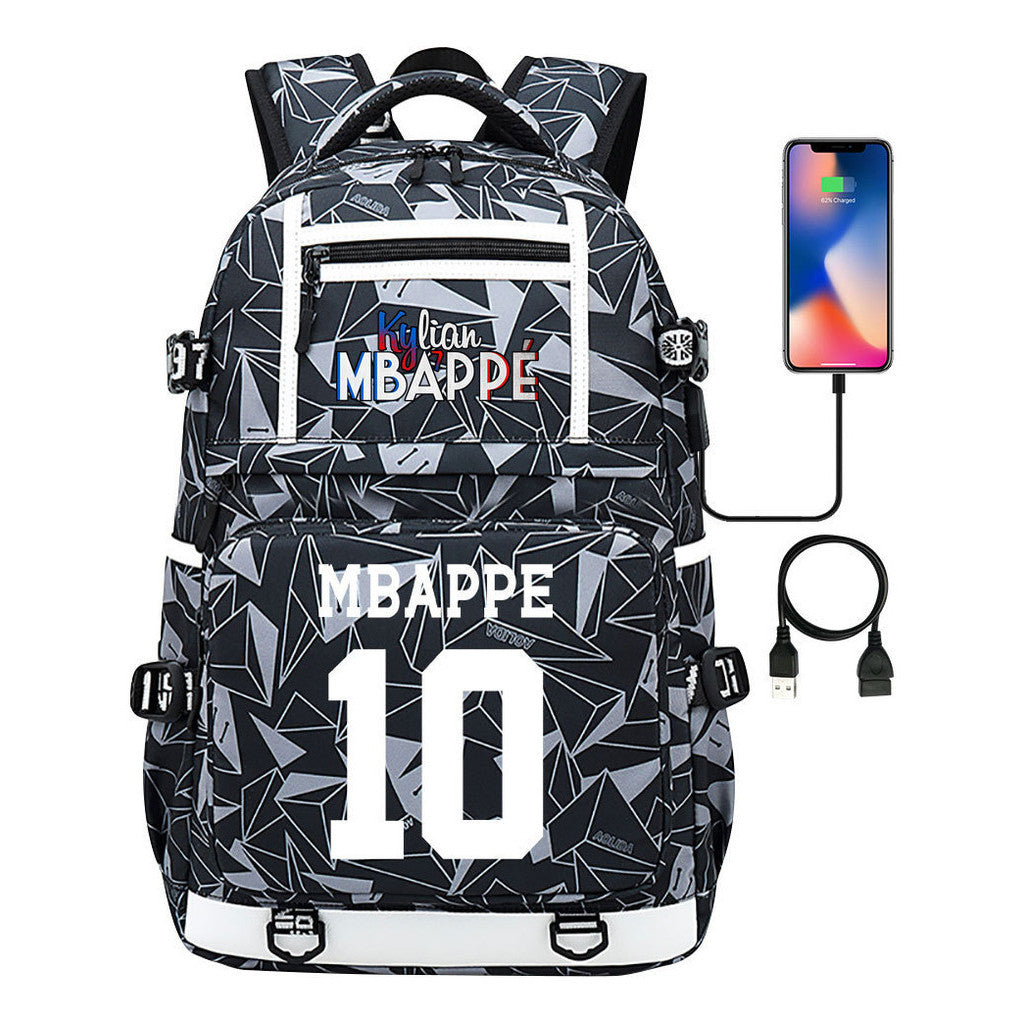 Football Star Mbappe Printed Usb Youth Student Backpack, Boy's And Girl's Backpack, Leisure Travel Backpack