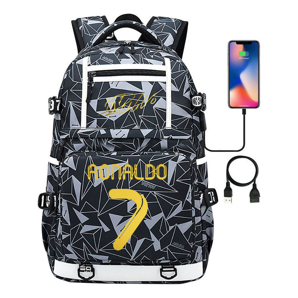Sports Star Cristiano Ronaldo Usb Youth Student School Bag Men's And Women's Backpack Leisure Travel Bag