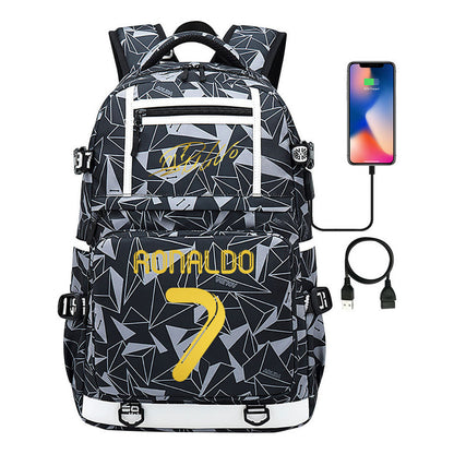 Sports Star Cristiano Ronaldo Usb Youth Student School Bag Men's And Women's Backpack Leisure Travel Bag
