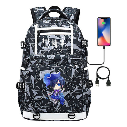 Manga Black Deacon Black Butler Printed Usb Youth Student Backpack Men's And Women's Leisure Travel Backpack