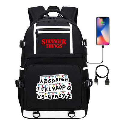 Strange Story Printed Usb Youth Student Backpack For Men And Women's Leisure Travel Backpack