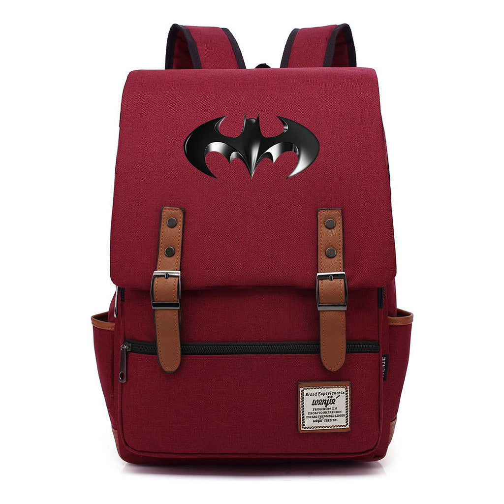 Superhero Batman Print Student Backpack Casual Belt Buckle Classic Backpack