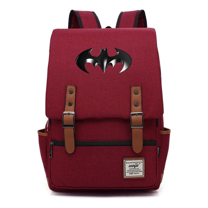 Superhero Batman Print Student Backpack Casual Belt Buckle Classic Backpack