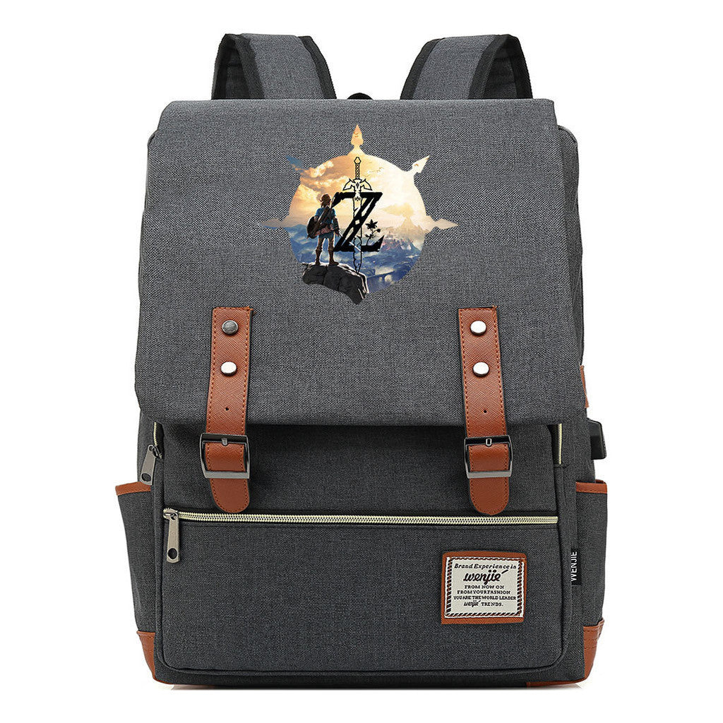 Game Tear Print Of The Kingdom Of Zelda Youth Primary And Secondary School Student Backpack Usb Men's And Women's Leisure Backpack