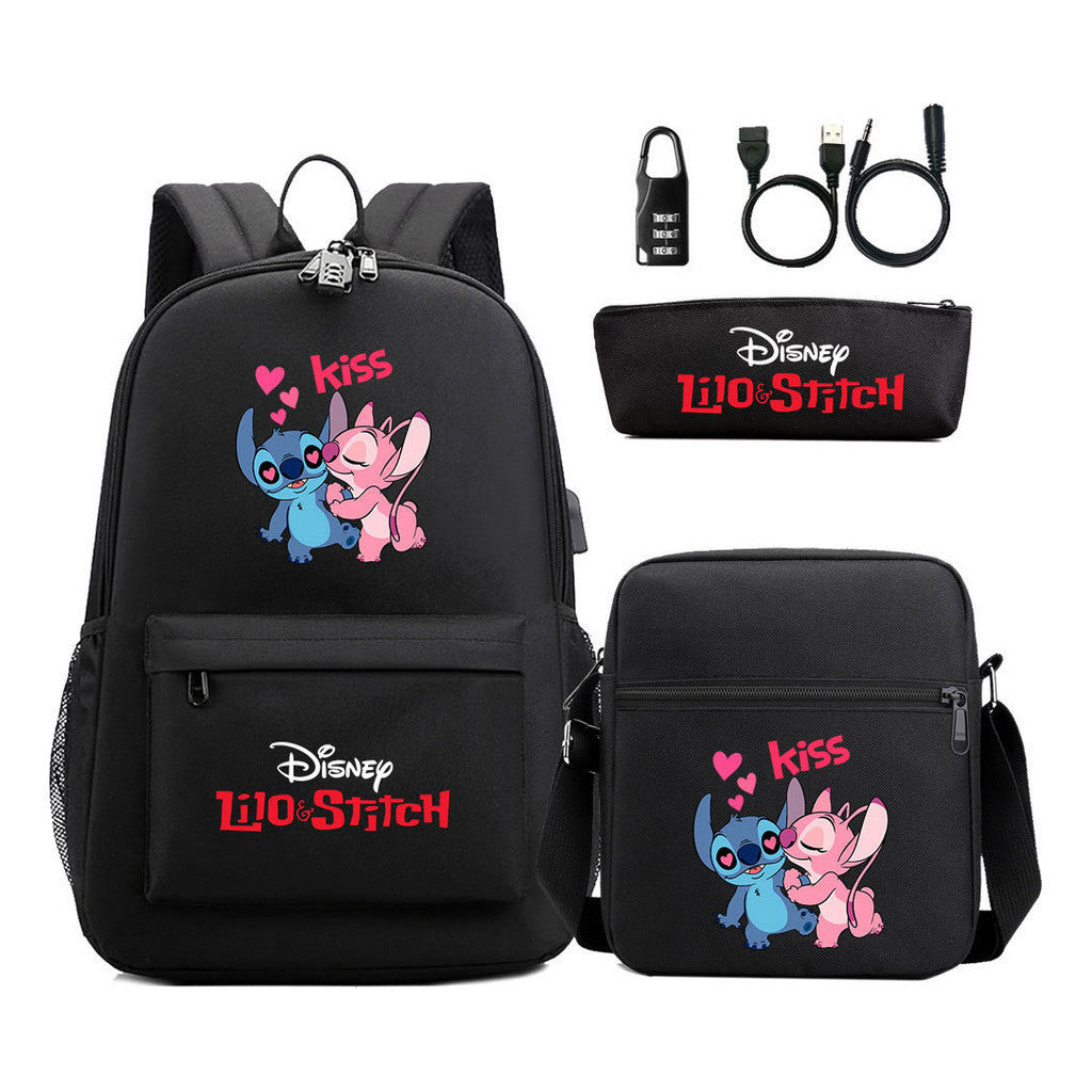Interstellar Baby Stitch Usb Password Lock Youth Student Backpack 3-piece Set For Men And Women Backpacks
