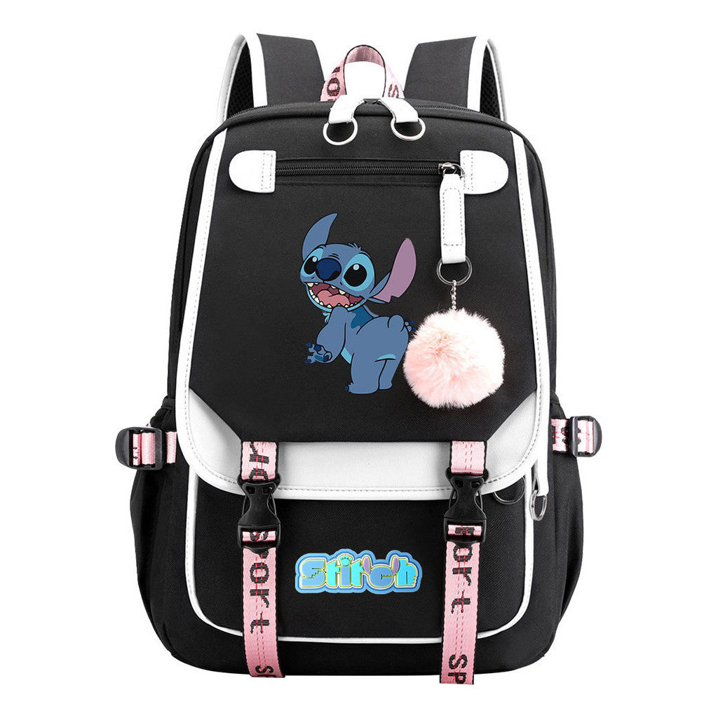 Interstellar Baby Stitch Usb Student Backpack With Casual Woven Strap Flap Backpack