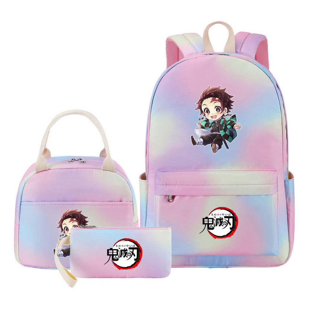 Cartoon Fashion Student Girls School Bag Lunch Bag Three Piece Set Backpack Set