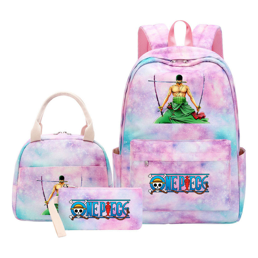 Cartoon Pirate King  Student Girl Backpack Lunch Bag Three Piece Set Backpack