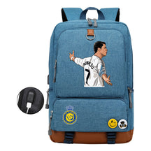 Football Star Cristiano Ronaldo Printed Usb Youth Student Backpack For Leisure Travel Backpack