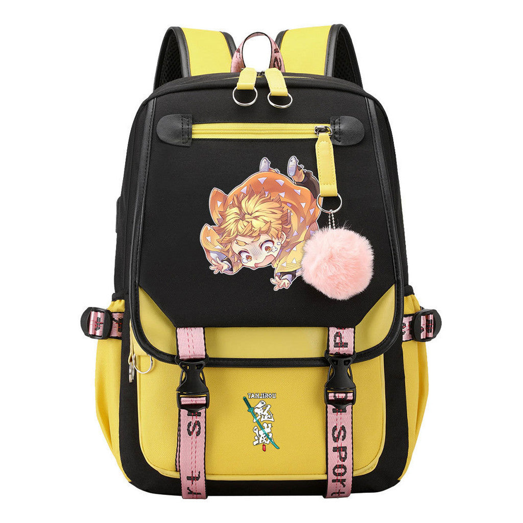 Japanese Cartoon Fashion Usb Youth Student Backpack With Casual Woven Strap Flip Back Backpack