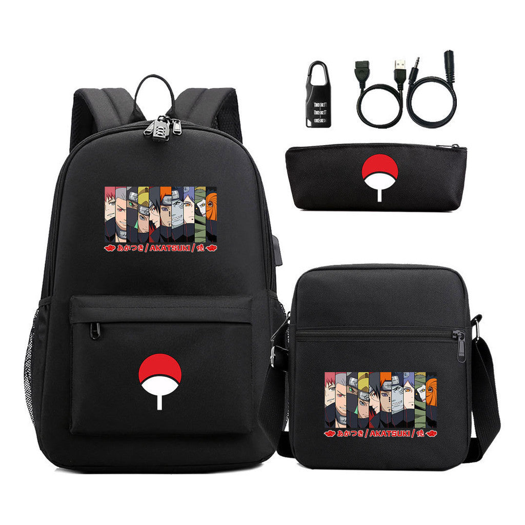 Naruto Usb Password Lock Year Student School Bag Three Piece Set Backpack Set