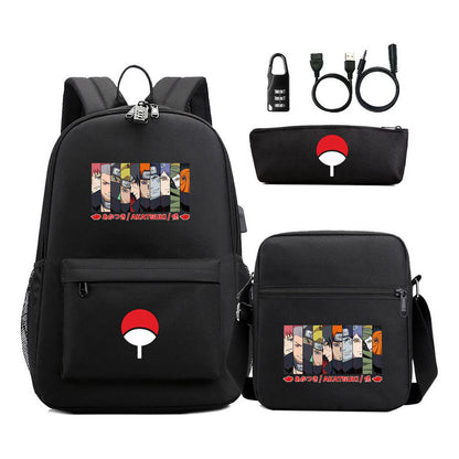 Naruto Usb Password Lock Year Student School Bag Three Piece Set Backpack Set