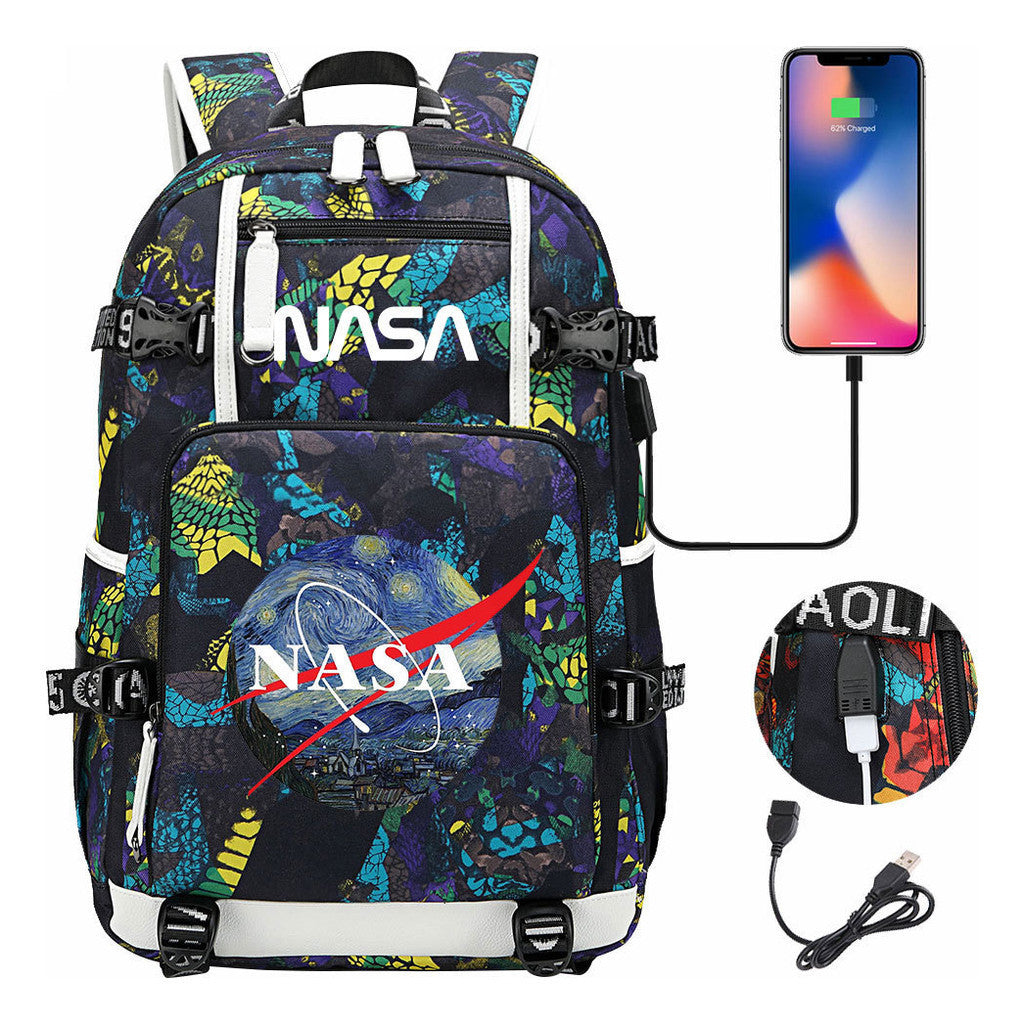 Nasa Fashion Printed Usb Student Backpack For Leisure Travel Backpack