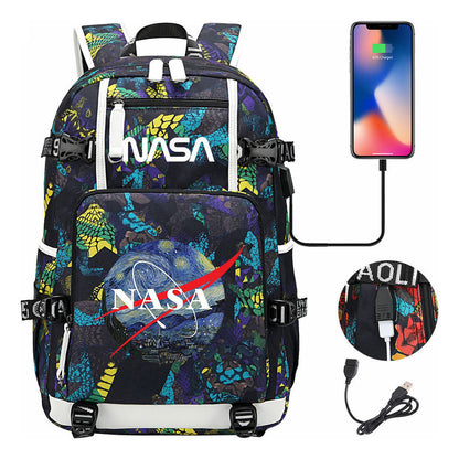 Nasa Fashion Printed Usb Student Backpack For Leisure Travel Backpack