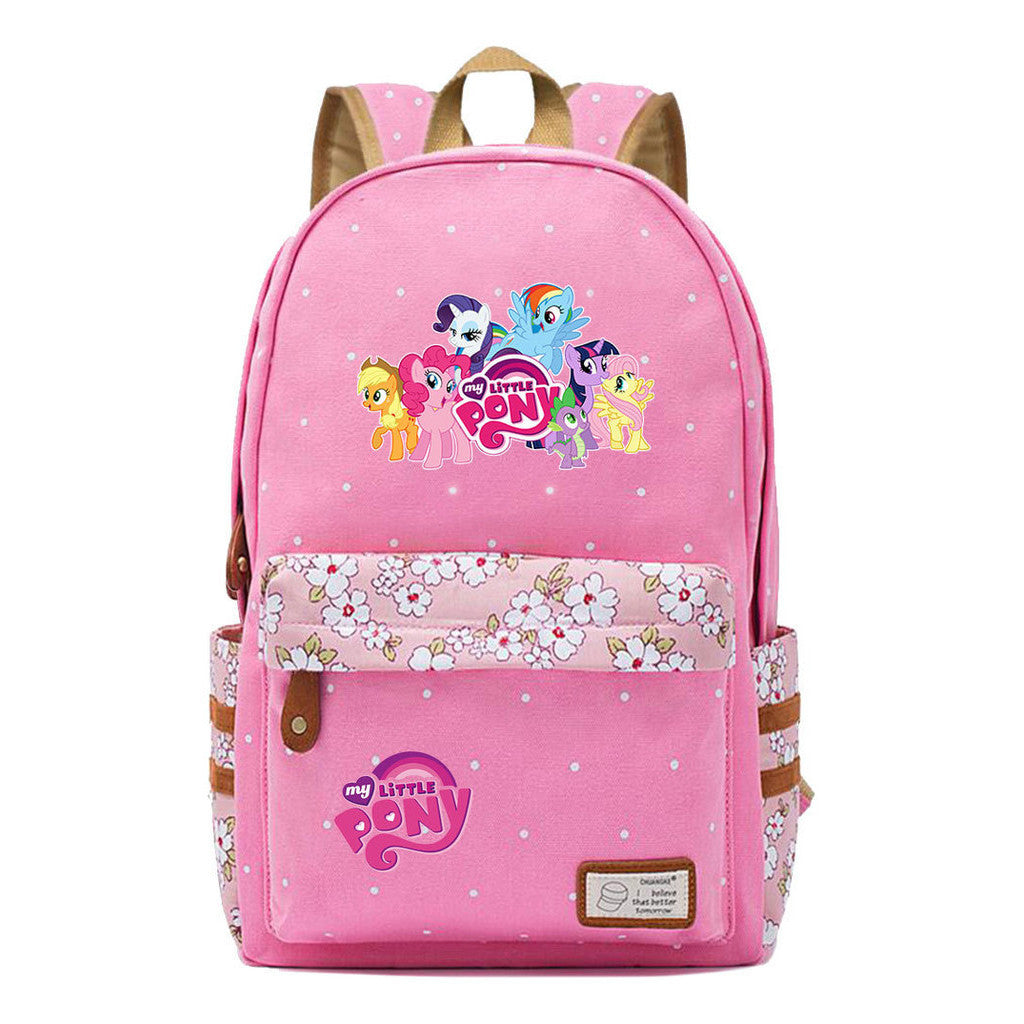 Pony Unicorn Youth Student School Bag Fragmented Canvas Girl Backpack