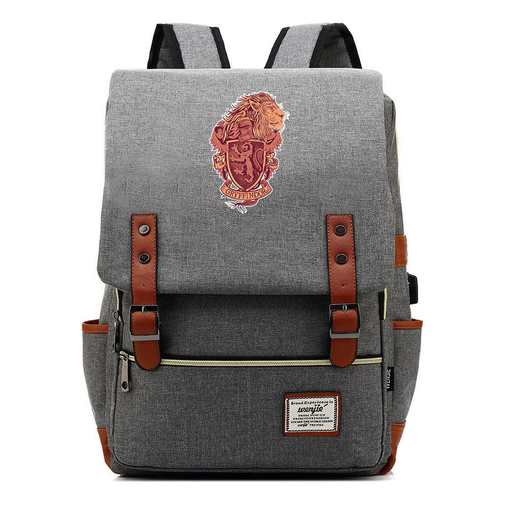 School Of Witchcraft And Wizardry Youth Student Backpack Usb Leisure Belt Buckle Backpack