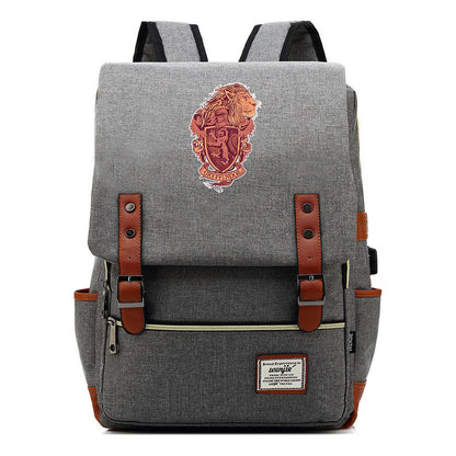 School Of Witchcraft And Wizardry Youth Student Backpack Usb Leisure Belt Buckle Backpack