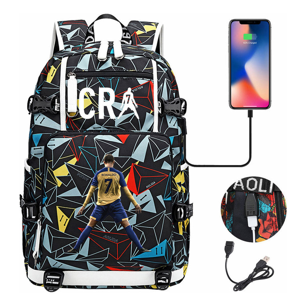 Football Star Cristiano Ronaldo Printed Youth Student Backpack Leisure Travel Backpack