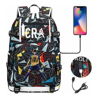 Football Star Cristiano Ronaldo Printed Youth Student Backpack Leisure Travel Backpack