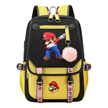 Super Mario Printed Usb Backpack For Men And Women, Casual Woven Strap Flip Back Backpack