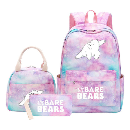 Cartoon Cute Three Bears Youth Student Girls School Bag Lunch Bag Three Piece Set Backpack Set