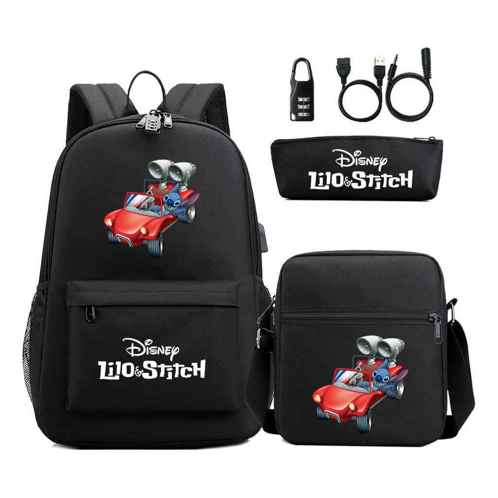 Interstellar Baby Stitch Usb Password Lock Youth Backpack 3-piece Set For Men And Women Backpacks