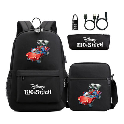 Interstellar Baby Stitch Usb Password Lock Youth Backpack 3-piece Set For Men And Women Backpacks
