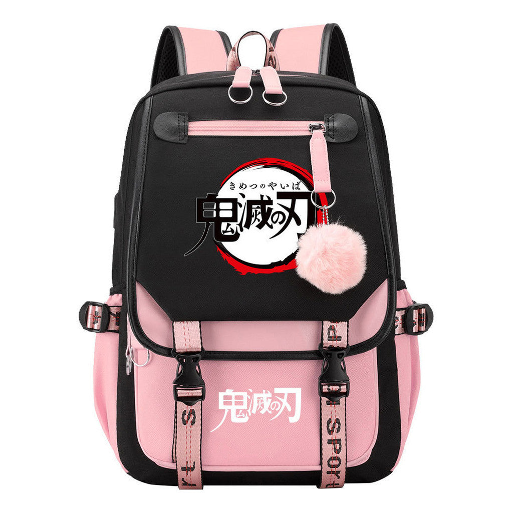 Comic Cartoon Fashion Usb Student Backpack Casual Woven Flap Backpack