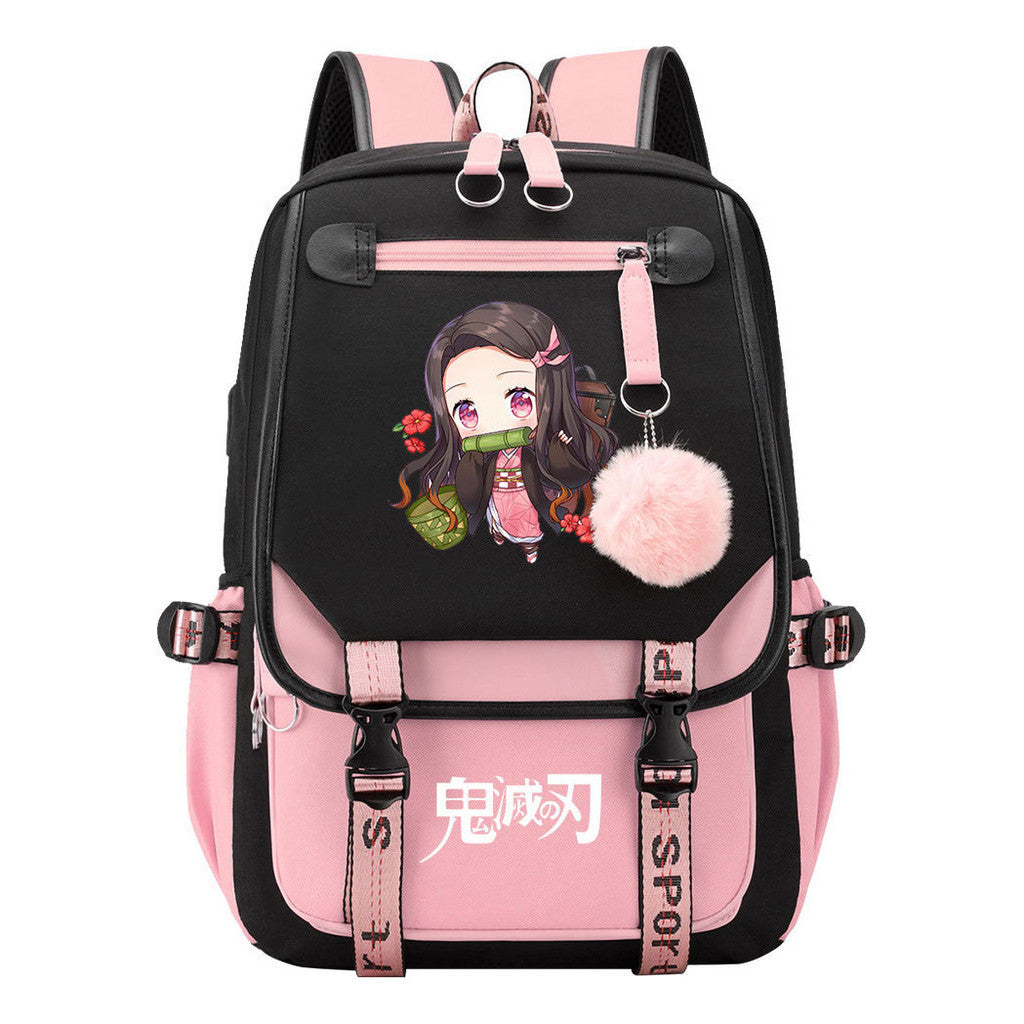 Cartoon Fashion Usb Youth Student Backpack Boy's And Girl's Leisure Ribbon Flip Backpack