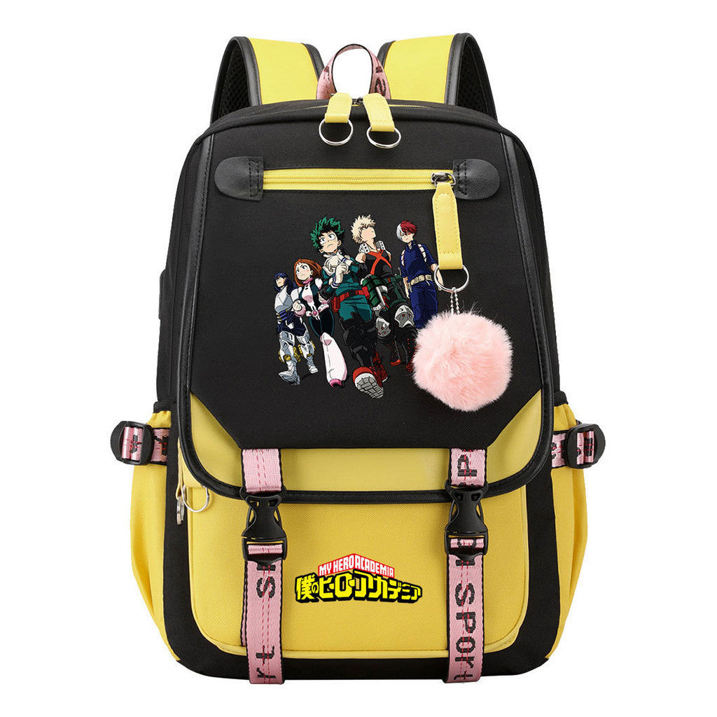 Comics My Heroes Academy Usb Youth Student Backpack Men's And Women's Leisure Ribbon Flip Backpack