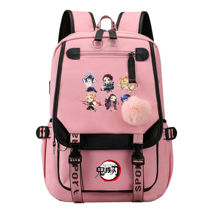 Japanese Cartoon Fashion Usb Student Backpack Casual Woven Flap Backpack