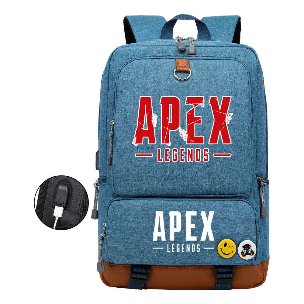 Apex Hero Print Usb Youth School Bag Leisure Travel Backpack