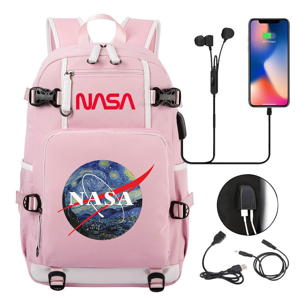 Nasa Fashion Printed Student Backpack With Large Capacity Leisure Travel Backpack