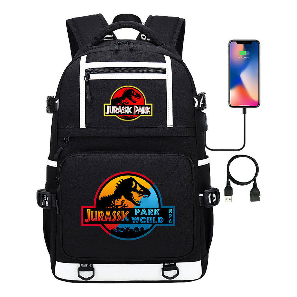 Jurassic Park Dinosaur Usb Youth School Bag Men's And Women's Backpack Leisure Travel Backpack