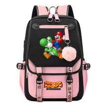 Super Mario Printed Usb Youth Student Backpack For Men And Women With Casual Woven Strap Flap Backpack
