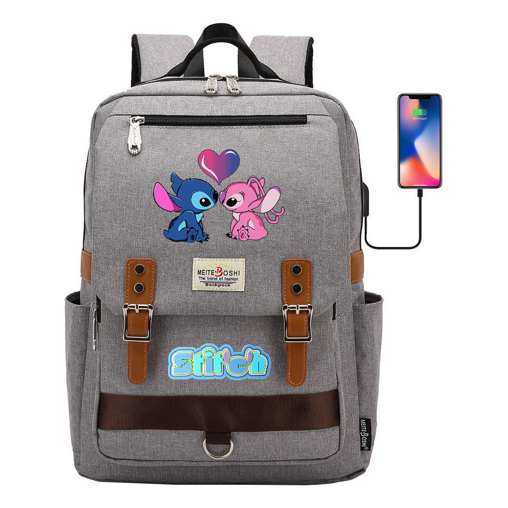 Anime Star Baby Stitch Printed Youth Student School Bag Casual Magnetic Buckle Backpack