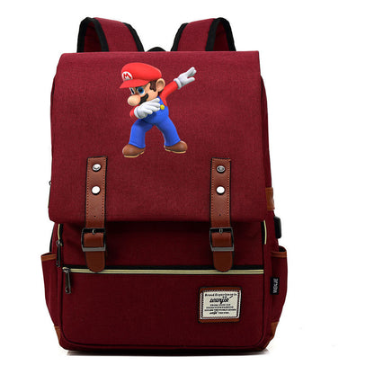 Game Super Mario Youth Student Backpack Usb Casual Backpack