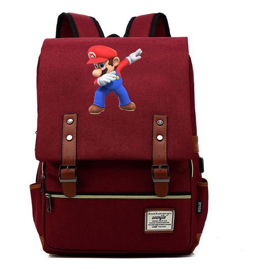 Game Super Mario Youth Student Backpack Usb Casual Backpack