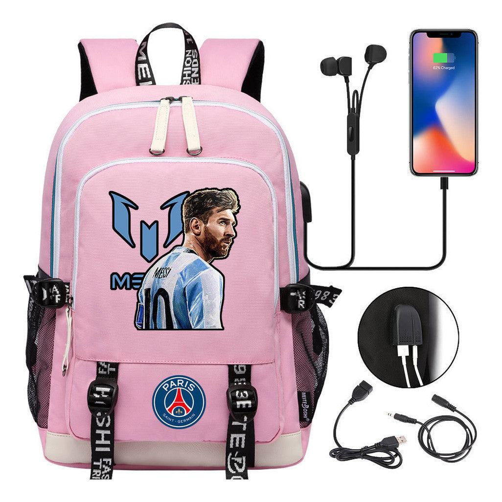 Sports Football Star Usb Youth Student Backpack For Men And Women's Leisure Sports Backpack