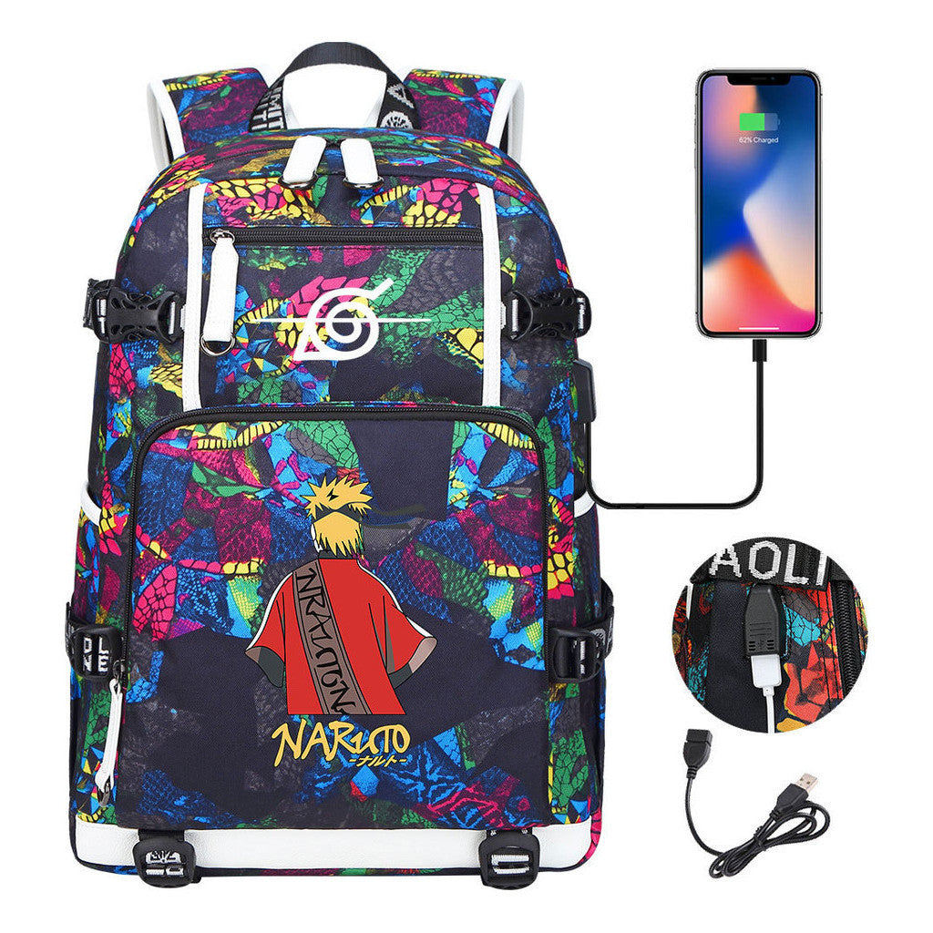 Printed Usb Youth Student School Bag Leisure Large Capacity Travel Backpack