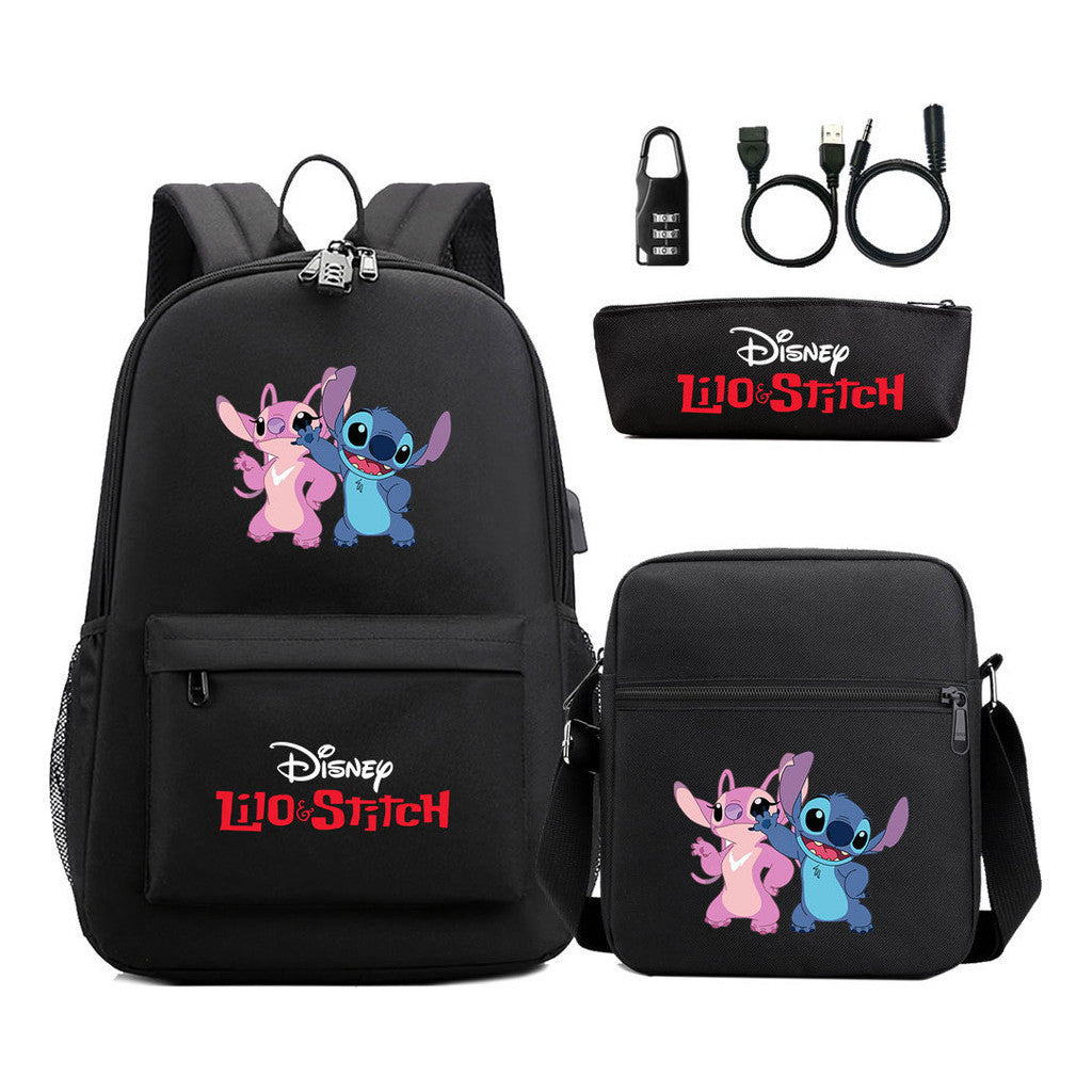 Interstellar Baby Stitch Usb Password Lock Youth Student Backpack 3-piece Set For Men And Women Backpacks