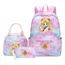 Anime Beauty Girl Warrior Girls School Bag Lunch Bag Three Piece Set Backpack Set