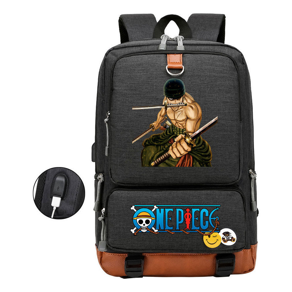 Cartoon One Piece Print Usb Youth Student Backpack For Leisure Travel Backpack