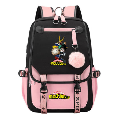 My Heroes Academy Usb Youth Student Backpack With Casual Woven Strap Flip Back Backpack
