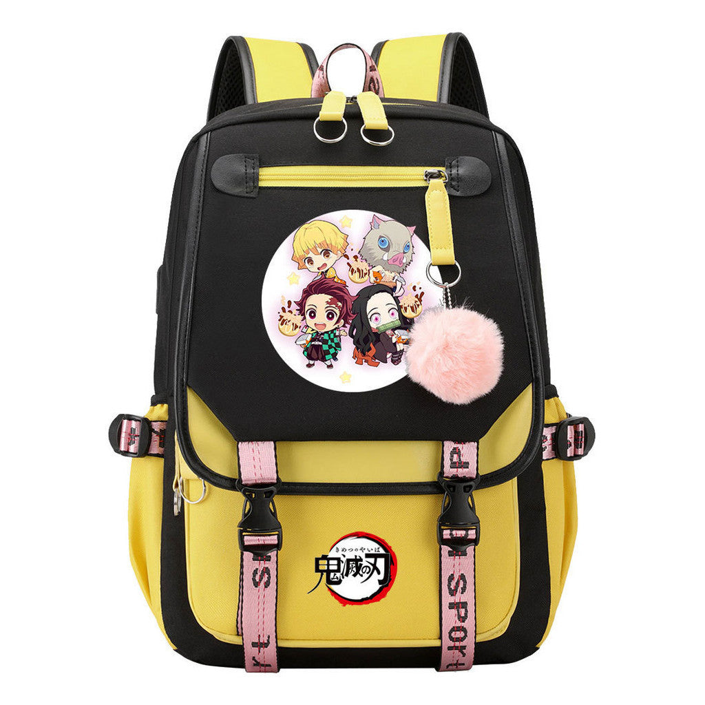 Cartoon Fashion Usb Student Backpack With Casual Woven Strap Flip Back Backpack