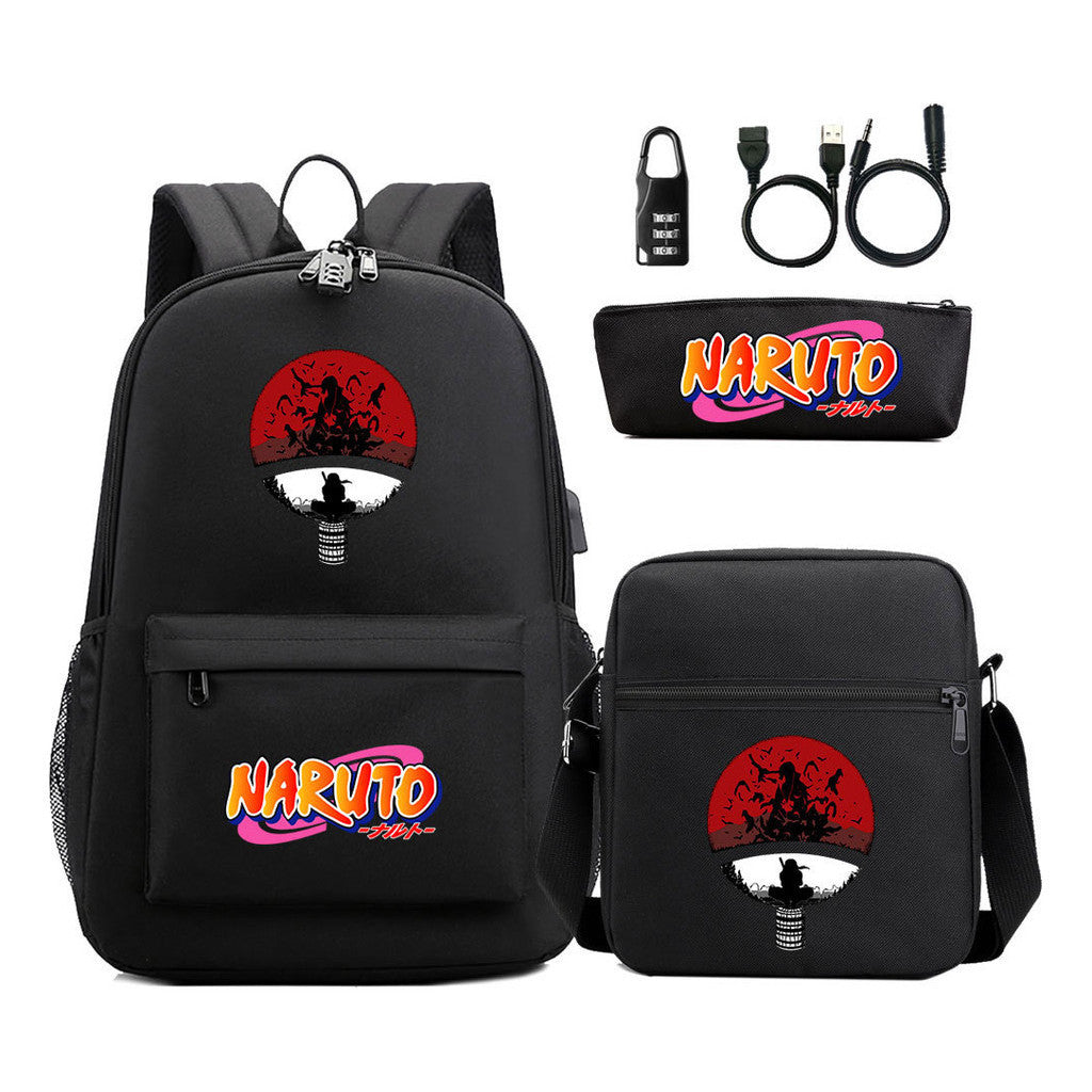 Naruto Usb Password Lock Youth Student Backpack Three Piece Set Backpack Set